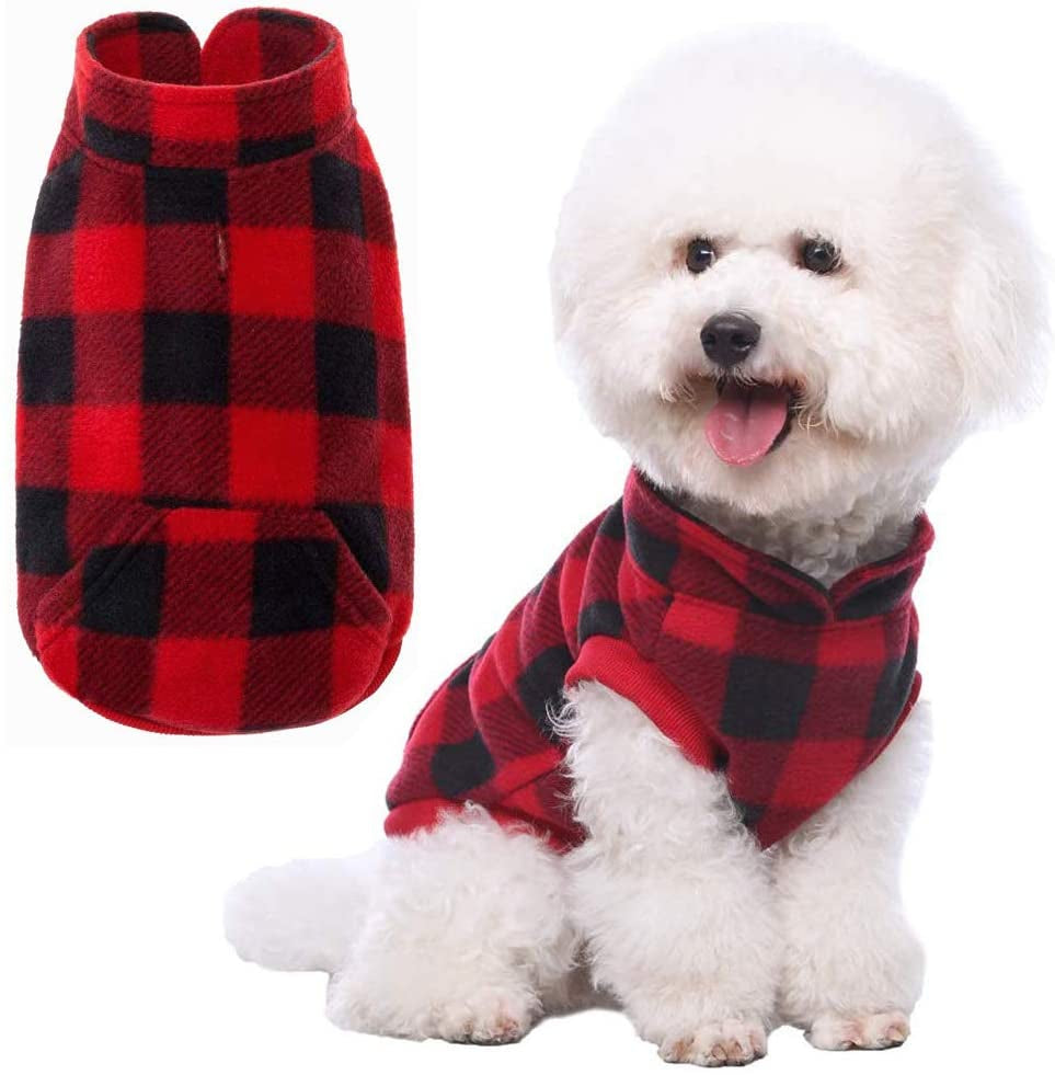 KOOLTAIL Fleece Dog Vest Clothes - Plaid Dog Sweater Pet Clothing with Pocket, Pet Winter Jacket Cold Winter Coat for Small Medium Dogs Animals & Pet Supplies > Pet Supplies > Dog Supplies > Dog Apparel Best4cat Large  