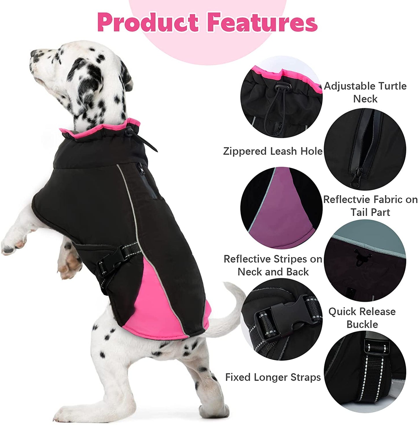 BRKURLEG Dog Jacket Winter Coat,Turtleneck Reflective Dog Cold Weather Coat with Fleece Lining,Waterproof Warm Padded Doggy Waistcoat,Adjustable Neck Chest Girth Dog Windbreaker Vest for All Breeds Animals & Pet Supplies > Pet Supplies > Dog Supplies > Dog Apparel BRKURLEG   