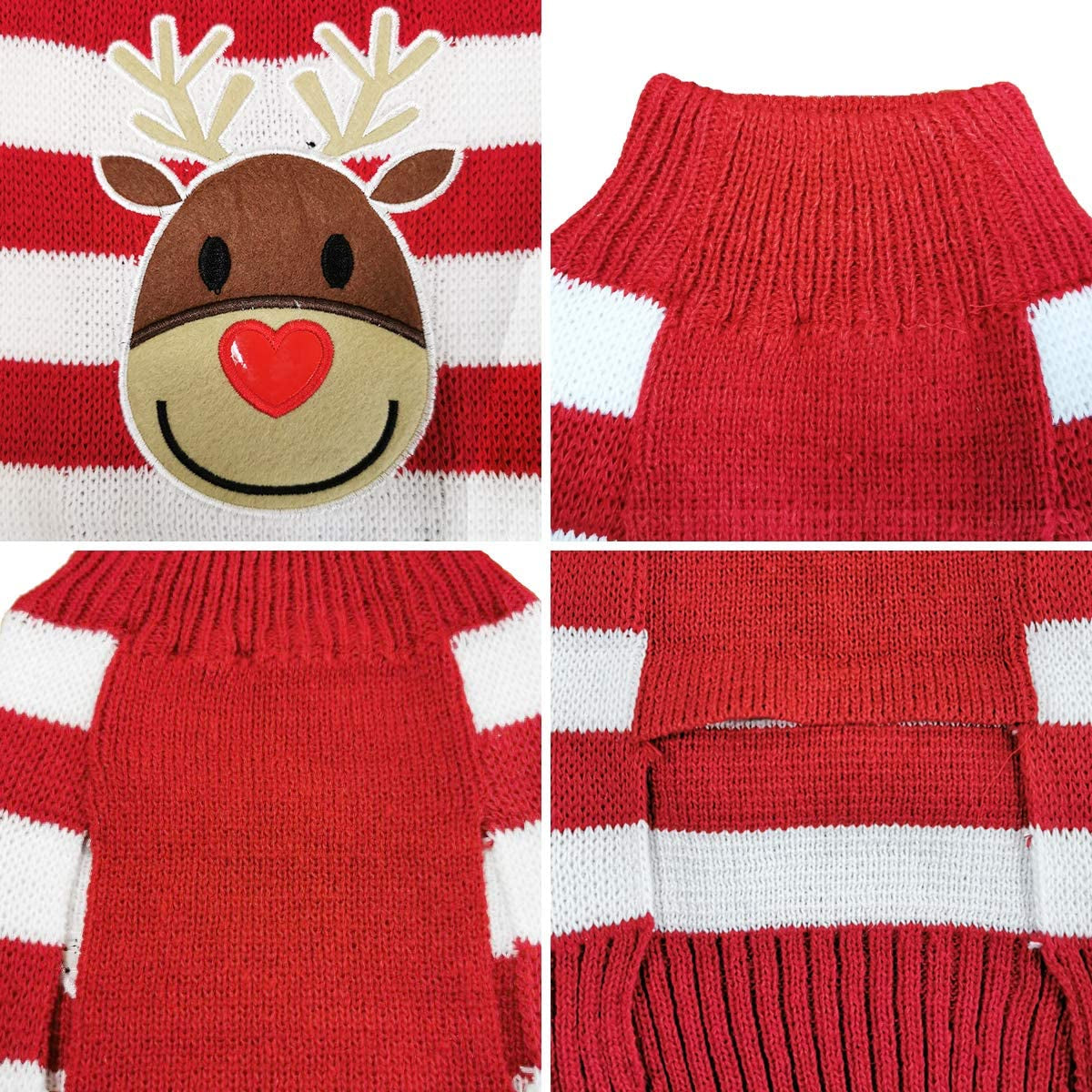 Moorfowl Cute Reindeer Pet Dog Christmas Knitted Sweater Puppy Cat Winter Sweatshirt Clothes Warm Knitwear Hoodies Red & White XXL Animals & Pet Supplies > Pet Supplies > Dog Supplies > Dog Apparel Moolecole   