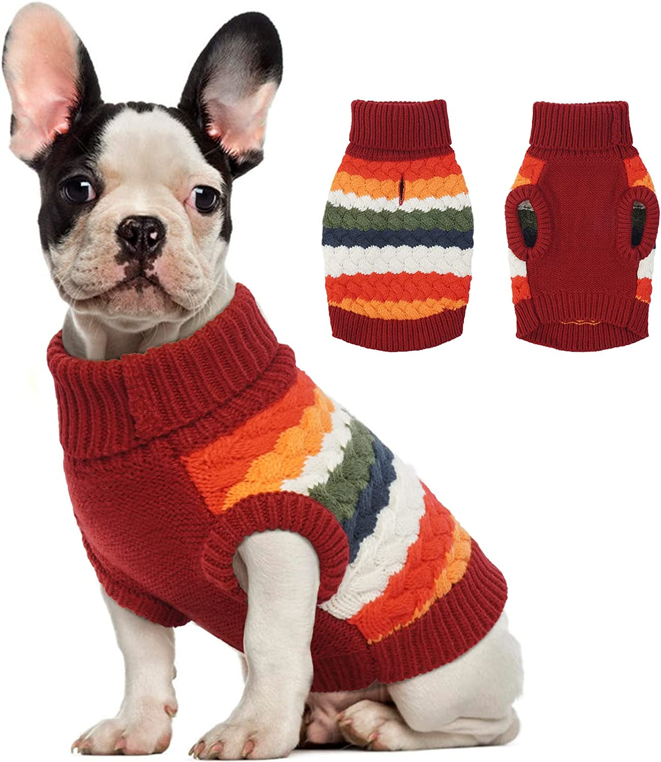 Kuoser Dog Sweater, Pet Cable Knitted Pullover Puppy Warm Clothes, Doggy Turtleneck Classic Knitwear Soft Thickening Doggie Outfit, Cold Weather Thermal Wear for Small Medium Dogs Cats Animals & Pet Supplies > Pet Supplies > Dog Supplies > Dog Apparel Kuoser Red Medium (Chest: 17.3'' / 44cm) 