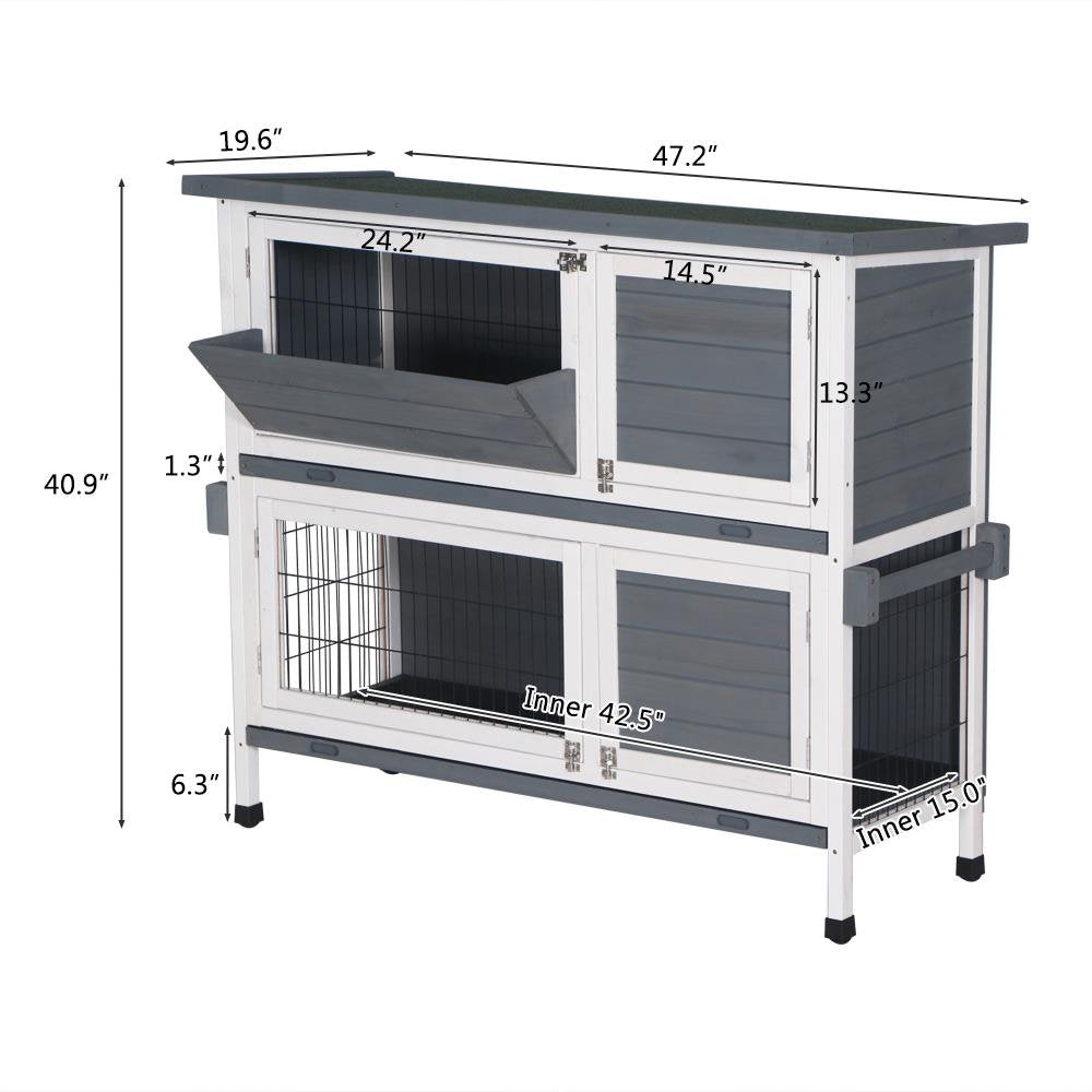 Ktaxon 48" 2-Tier Wooden Rabbit Hutch Chicken Coop Bunny Cage Wooden Small Animal Habitat with Tray White Gray Animals & Pet Supplies > Pet Supplies > Small Animal Supplies > Small Animal Habitats & Cages Ktaxon   