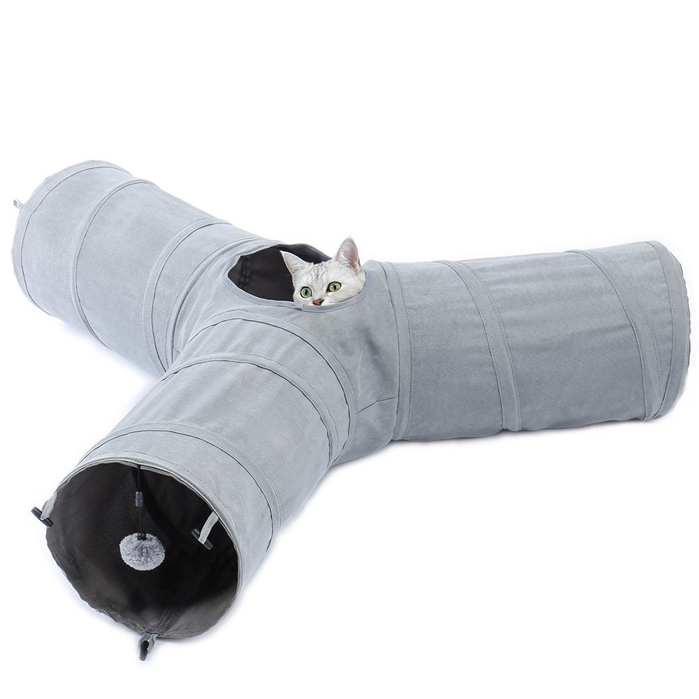 Pawzroad Cat Tunnel with Soft Cushion 2-In-1 Collapsible Hideaway round Shape,Gray Animals & Pet Supplies > Pet Supplies > Cat Supplies > Cat Toys PAWZ Road Three Way  