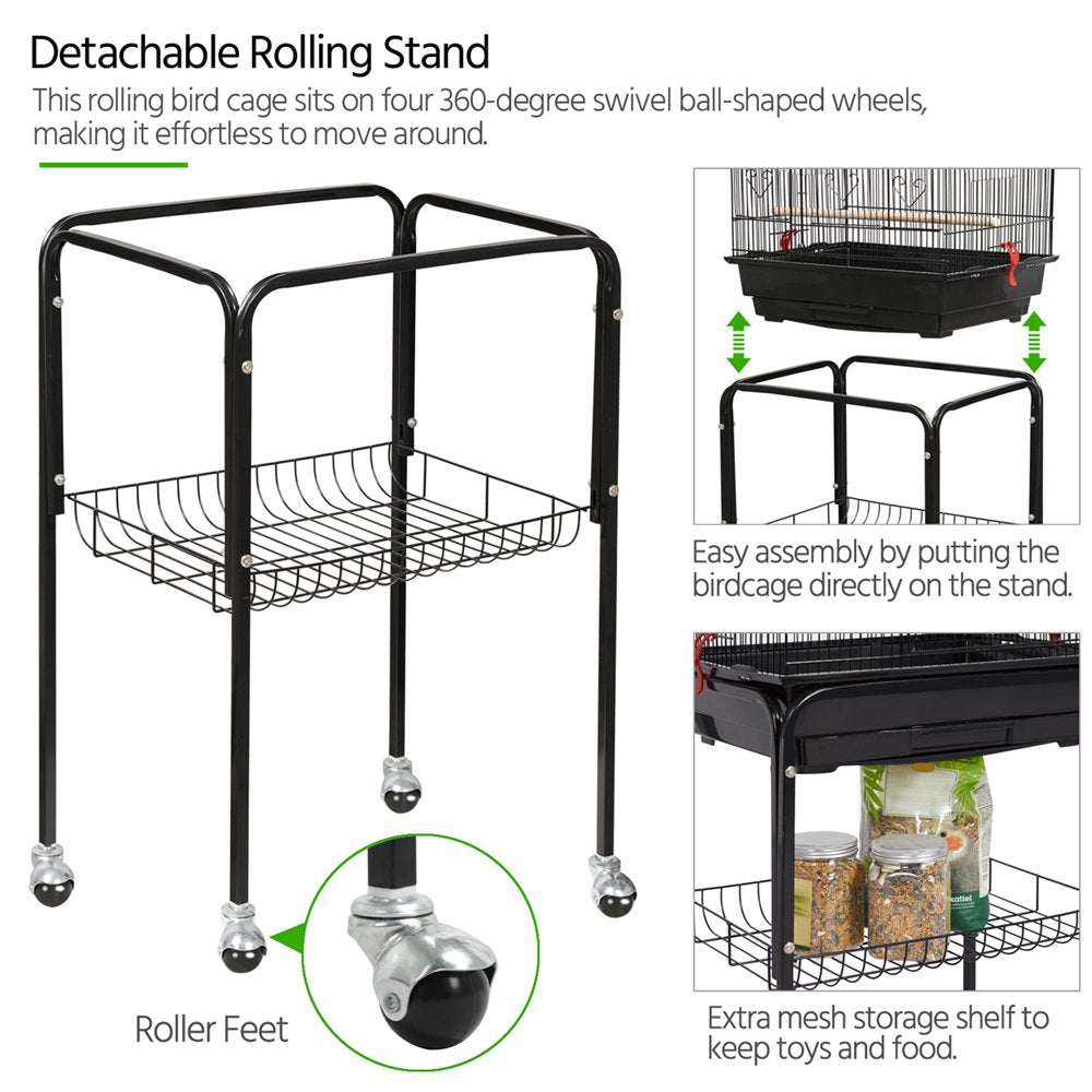 Easyfashion 64'' Play Open Top Small Parrot Cockatiel Bird Cage with Rolling Stand Black Animals & Pet Supplies > Pet Supplies > Bird Supplies > Bird Cages & Stands Easyfashion   