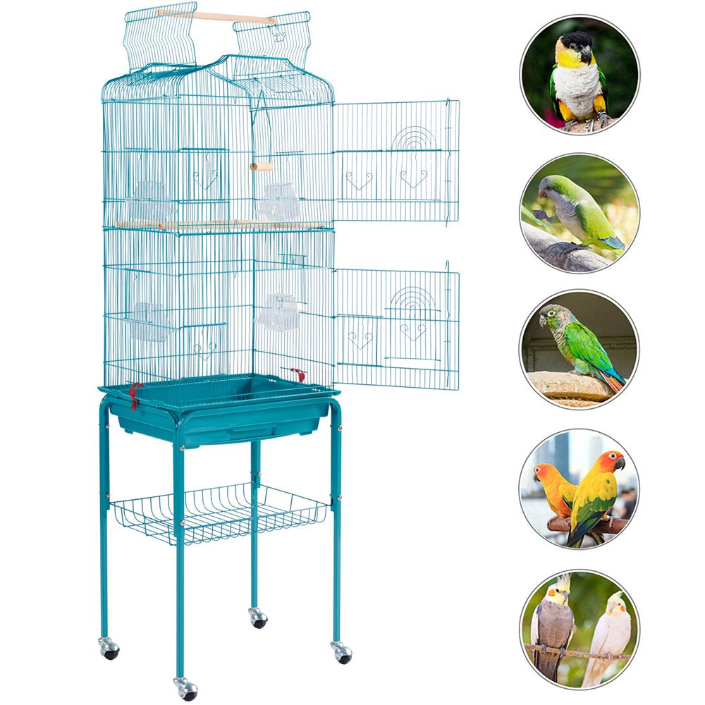 Smilemart 64" Open Top Metal Bird Cage with Detachable Rolling Stand, Teal Blue Animals & Pet Supplies > Pet Supplies > Bird Supplies > Bird Cages & Stands SmileMart   