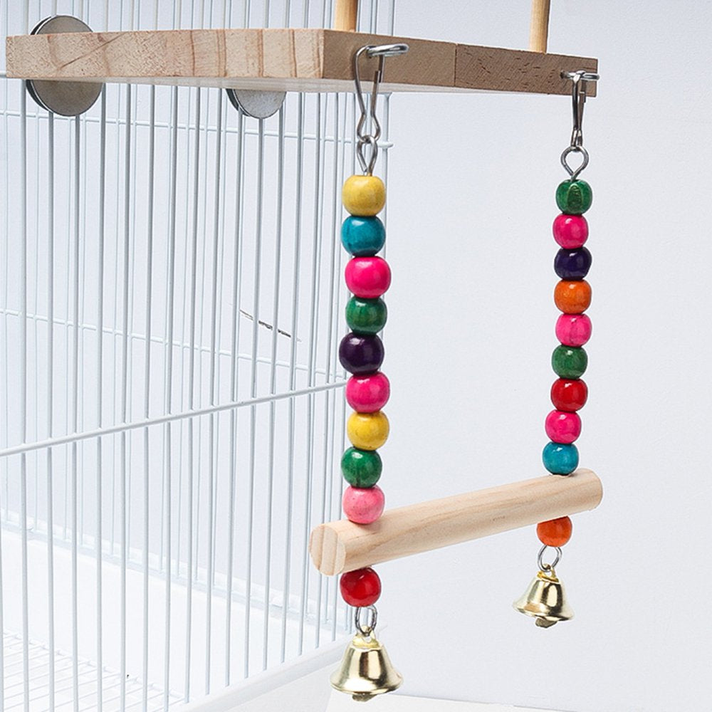 Ayyufe Parrots Swing Toy Wood Platform Colorful Beads Cage Toy Bird Perch Hanging Swing Toy with Bells Cage Accessories Animals & Pet Supplies > Pet Supplies > Bird Supplies > Bird Cage Accessories Ayyufe   