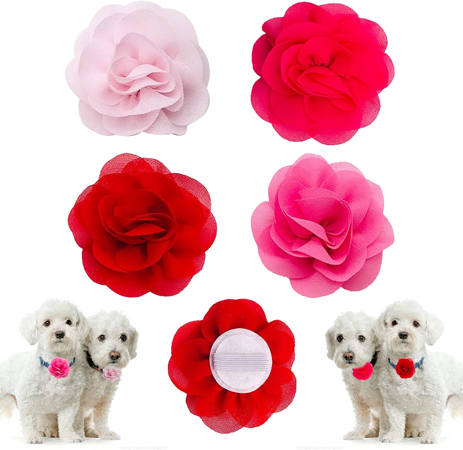 PET SHOW 4Pcs Dog Flowers Collar Charms Slides Attachment Accessories for Small Medium Large Dogs Cat Puppy Bows Grooming Supplies Animals & Pet Supplies > Pet Supplies > Dog Supplies > Dog Apparel Bysitshow Pink  