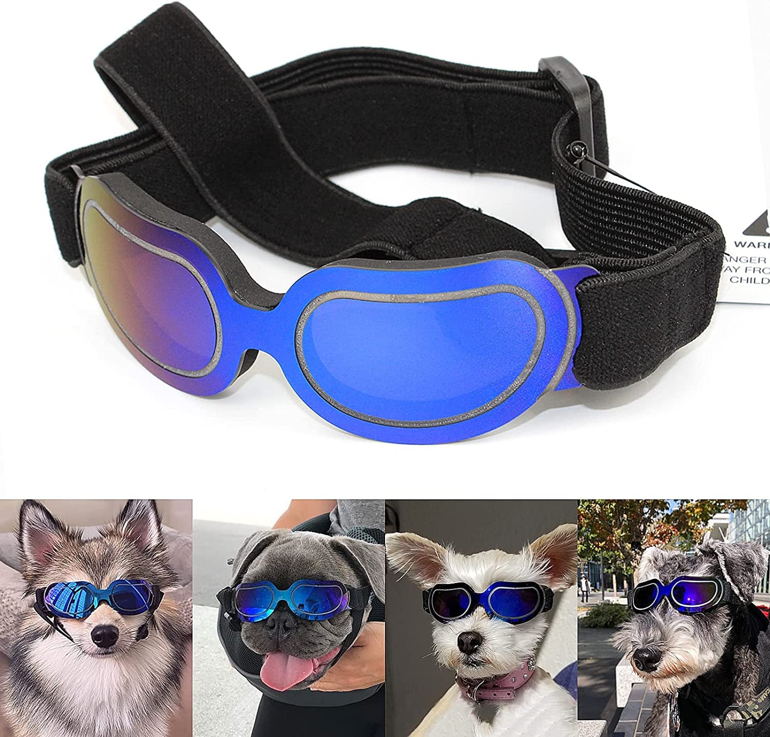 NAMSAN Small Dog Sunglasses UV Protection Adjustable Doggy Goggles Easy Wear Windproof Motorcycle Puppy Glasses (Bright Blue) Animals & Pet Supplies > Pet Supplies > Dog Supplies > Dog Apparel Namsan   