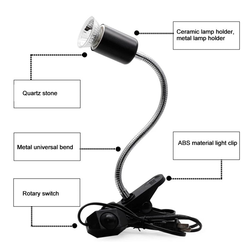 HTOCINQ Reptile Heat Lamp, 50W Basking Spot Lamp with Clip, UVA UVB Reptile Lamp with Fixture for Lizard Turtle Snake Amphibian & Aquarium Animals & Pet Supplies > Pet Supplies > Reptile & Amphibian Supplies > Reptile & Amphibian Food HTOCINQ   