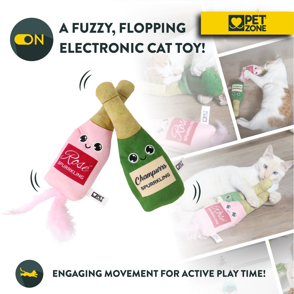 Pet Zone Fuzzy Flopper Kicker Sparkling Wine Bottles Electronic Cat Toys, 2 Pack Animals & Pet Supplies > Pet Supplies > Cat Supplies > Cat Toys Ourpets   