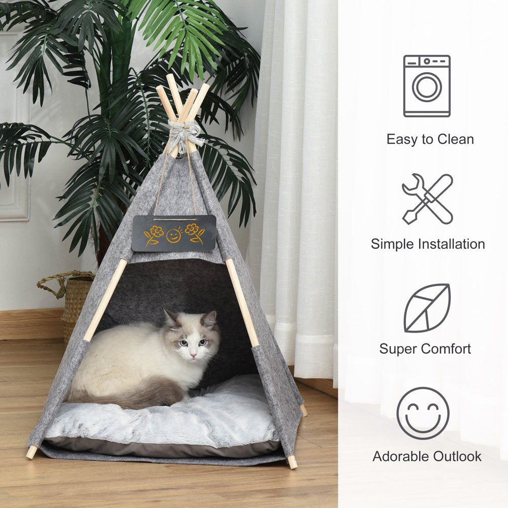 Pawhut Pet Teepee Tent Cat Bed Dog House W/ Cushion Chalkboard for Kitten Puppy Animals & Pet Supplies > Pet Supplies > Dog Supplies > Dog Houses Pawhut   