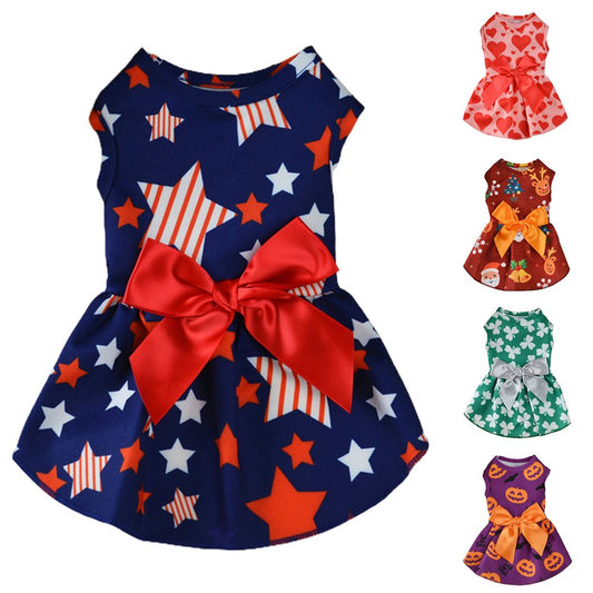 SPRING PARK Christmas Dog Dresses for Small Dogs,Cute Girl Dog Clothes,Holiday Festival Female Dog Dress Pet Party Costumes and Cats Outfit,For Wedding/Birthday Apparel Animals & Pet Supplies > Pet Supplies > Cat Supplies > Cat Apparel SPRING PARK S Heart Print 