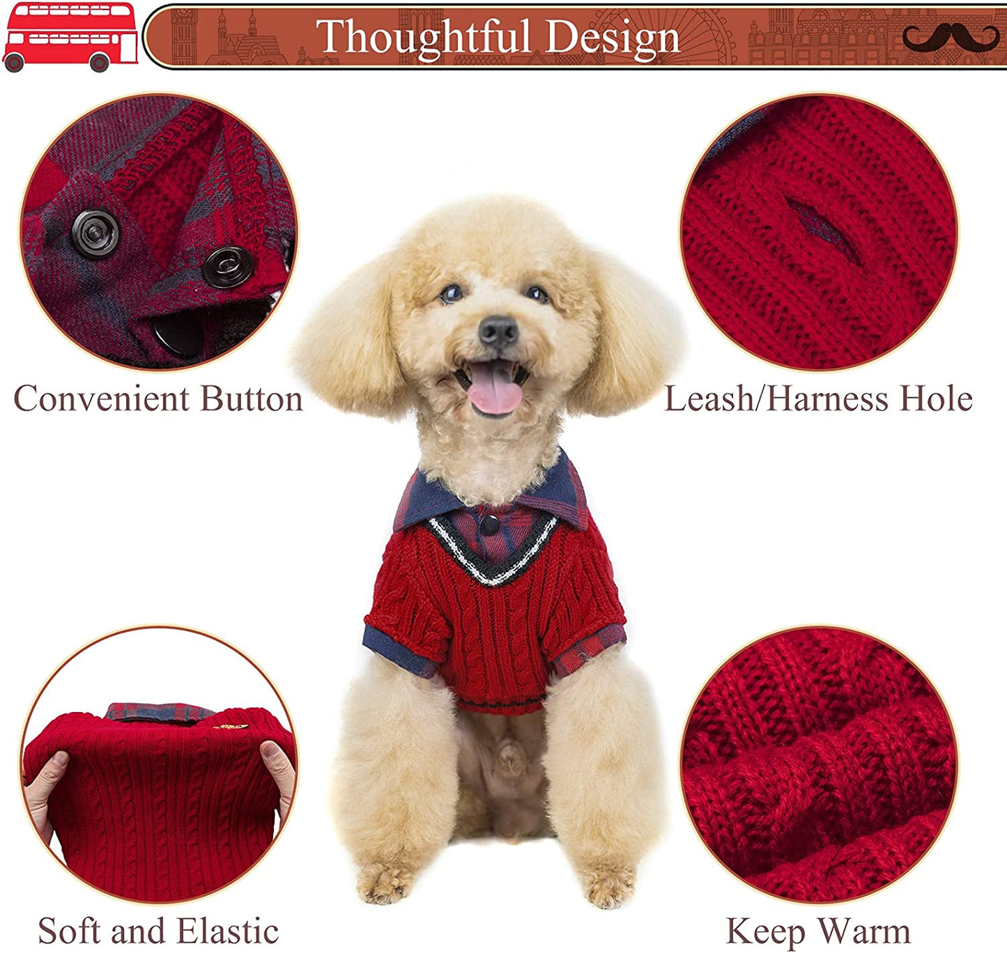 PUPTECK Soft Warm Dog Sweater Cute Knitted Dog Winter Clothes Classic Plaid Dog Coats for Cats Small Medium Puppy Dogs Animals & Pet Supplies > Pet Supplies > Dog Supplies > Dog Apparel PUPTECK   