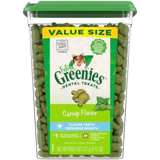 FELINE GREENIES Adult Natural Dental Care Cat Treats, Catnip Flavor, 9.75 Oz. Tub Animals & Pet Supplies > Pet Supplies > Cat Supplies > Cat Treats Mars Petcare 9.75 oz  