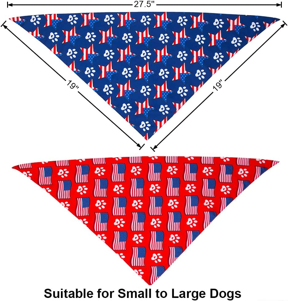 ADOGGYGO American Flag Dog Bandanas Triangle Dog Scarf Patriotic 4Th of July Dog Bandana for Small Medium Large Dogs Pets (Red & Blue) Animals & Pet Supplies > Pet Supplies > Dog Supplies > Dog Apparel ADOGGYGO   