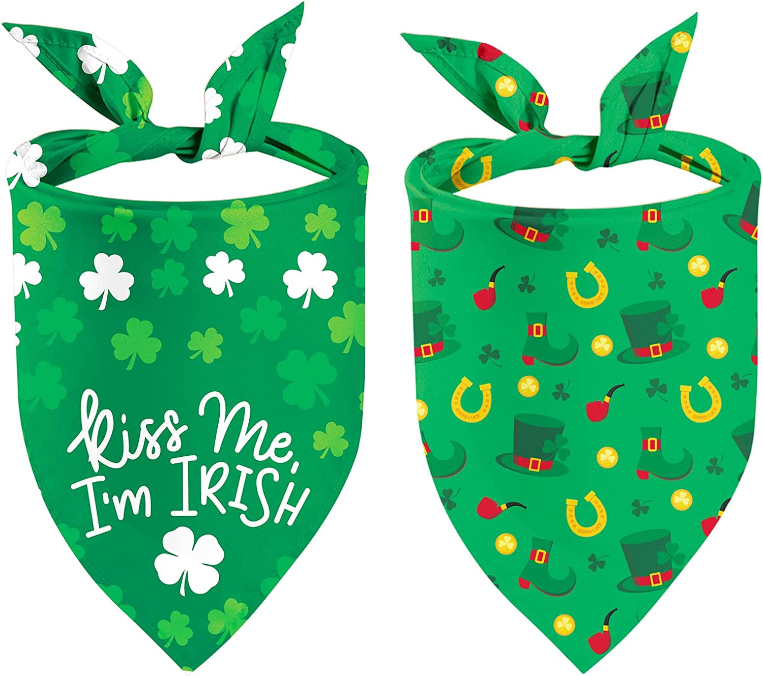 St Patricks Day Dog Bandana Puppy Scarf, 2 Pcs Shamrocks Kiss Me Irish Triangle Reversible Pet Scarf Holiday Party Dog Costume for Small Medium Large Dogs Animals & Pet Supplies > Pet Supplies > Dog Supplies > Dog Apparel UMISKAM Green  