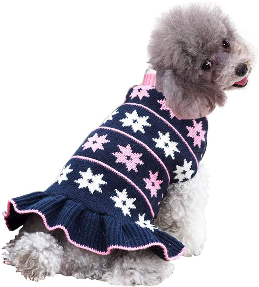 Dog Sweater, Dog Dresses for Small Dogs Turtleneck Polka Cat Sweaters Knitwear Fall Winter Coat Warm Cute Dog Clothes Sweatshirt Girl Boy Pet Sweater for Small Dog Cat Puppy Animals & Pet Supplies > Pet Supplies > Dog Supplies > Dog Apparel Bwealth Navy blue Large 