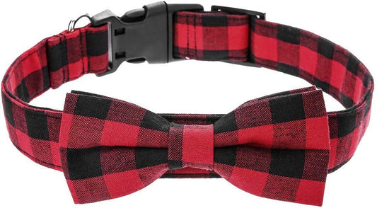 Love Dream Dog Collar with Bowtie, Soft and Comfortable Breakaway Plaid Dog Collar with Cute Bow Tie for Small Medium Large Dogs (Purple-Black Plaid, Small)