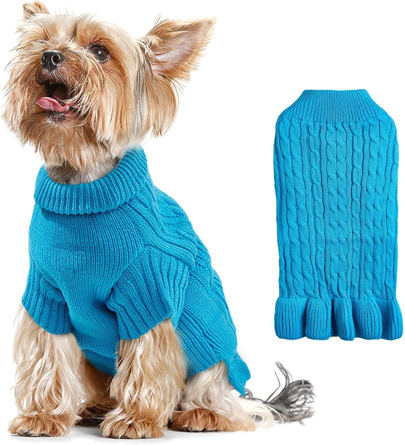 Dog Sweaters for Small Dogs Cute Pet Turtleneck Sweaters Puppy Knitted Sweater Dress Girl Boys Chihuahua Warm Winter Coat Clothes Doggie Outfits Apparel for Yorkie Christmas Animals & Pet Supplies > Pet Supplies > Dog Supplies > Dog Apparel LINHUI Blue Medium(7-10lb) 