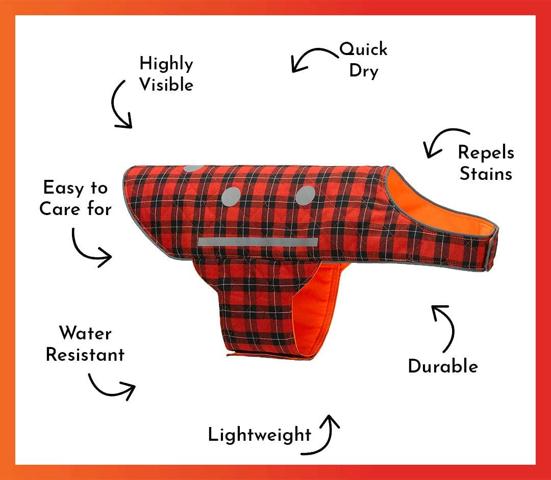 SPOT the DOG! Reflective Vest Safety Apparel for All Dogs - Easy Fastening Closure, Reversible High Visibility Fluorescent Orange/Red Plaid, X-Small Animals & Pet Supplies > Pet Supplies > Dog Supplies > Dog Apparel Spot the Dog, LLC   