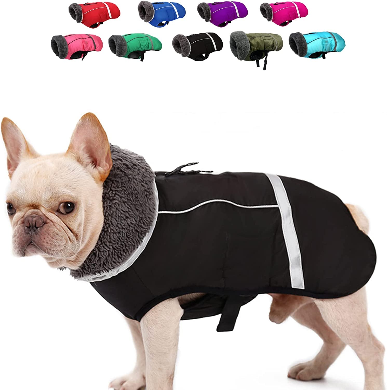 Doglay Dog Winter Coat with Thicken Furry Collar, Reflective Warm Pet Jacket Fleece Lining Waterproof Windproof Dog Clothes for Cold Weather, Soft Puppy Vest Apparel for Small Medium Large Dogs Animals & Pet Supplies > Pet Supplies > Dog Supplies > Dog Apparel Doglay Black M(Chest : 15.75-23.6" , Back : 13") 