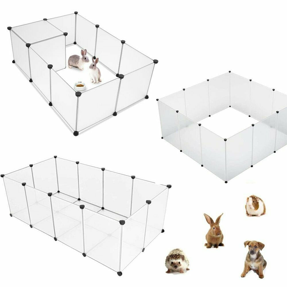 Playpen Plastic, Rabbit Fence Indoor Small Animal Cage Exercise Pen Transparent Playpen for Puppy Guinea Pigs Bunny Chinchilla Gerbils Hedgehogs Rats (12 Panels/Size:14 X 14 Inches )