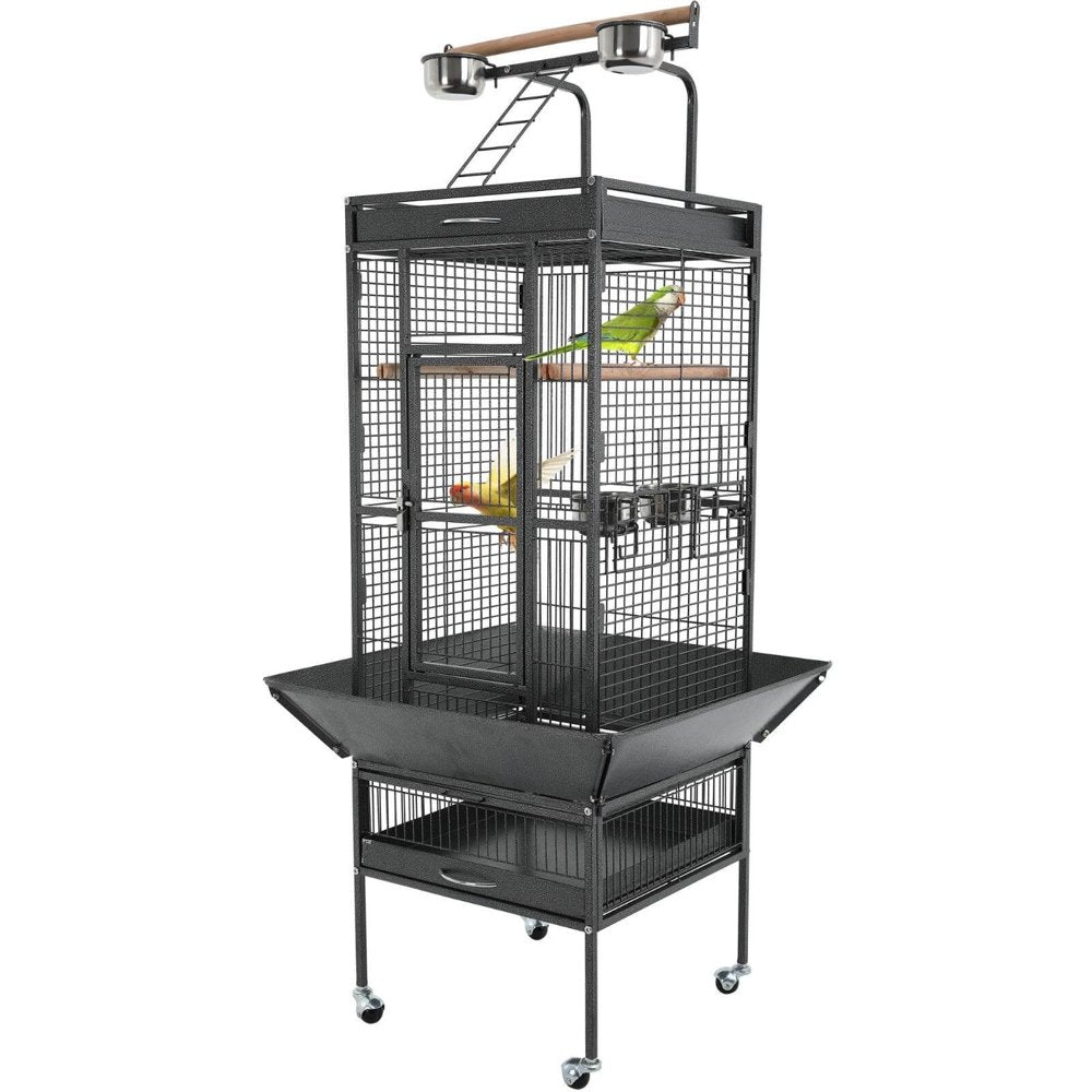 Niamvelo 61’’Large Iron Birdcage Wrought Parrot Cage with Play Top and Rolling Stand for Parakeets and Lovebirds,Black Animals & Pet Supplies > Pet Supplies > Bird Supplies > Bird Cages & Stands NiamVelo   