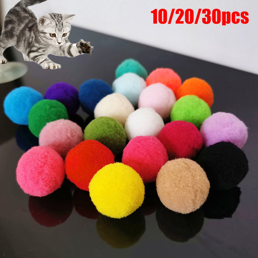 Besufy Pet Cats Toy 10/20/30 Pcs Cats Polyester Plush Balls Interactive Play Training Toy