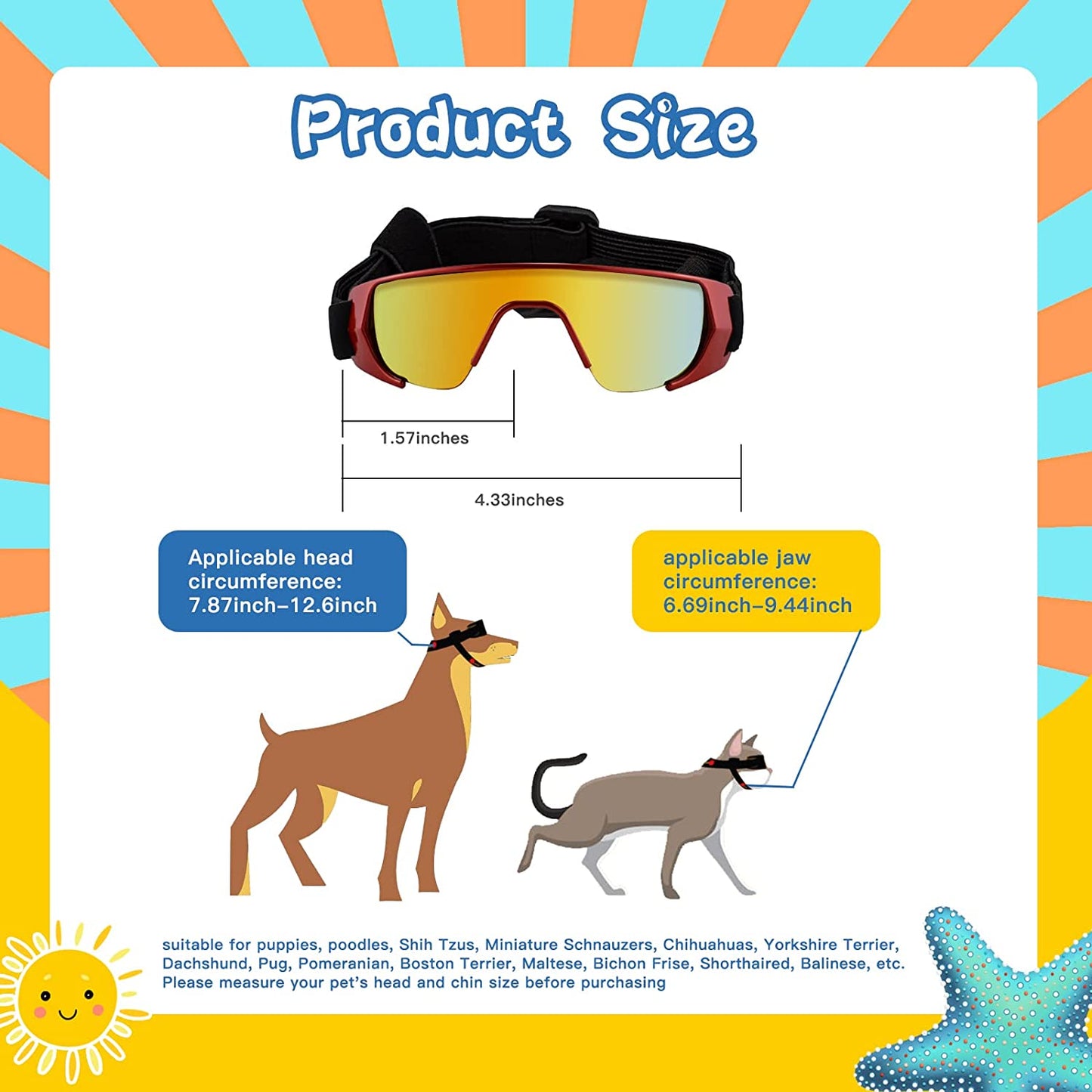 Franyyco Small Dog Sunglasses UV Protective Glasses with Adjustable Straps, UV400 Certified, High Density Foam Frame, Goggles Windproof Dustproof Anti-Fog Glasses Animals & Pet Supplies > Pet Supplies > Dog Supplies > Dog Apparel FranyyCo   