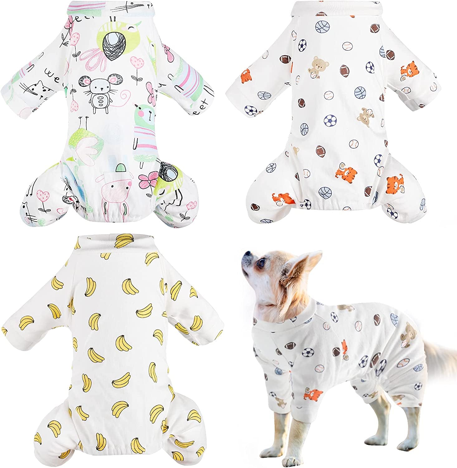 3 Pieces Puppy Pajamas Adorable Dog Onesies Soft Puppy Rompers Pet Cozy Bodysuits Clothes for Pet Small Medium Dogs (S) Animals & Pet Supplies > Pet Supplies > Dog Supplies > Dog Apparel Frienda Large  