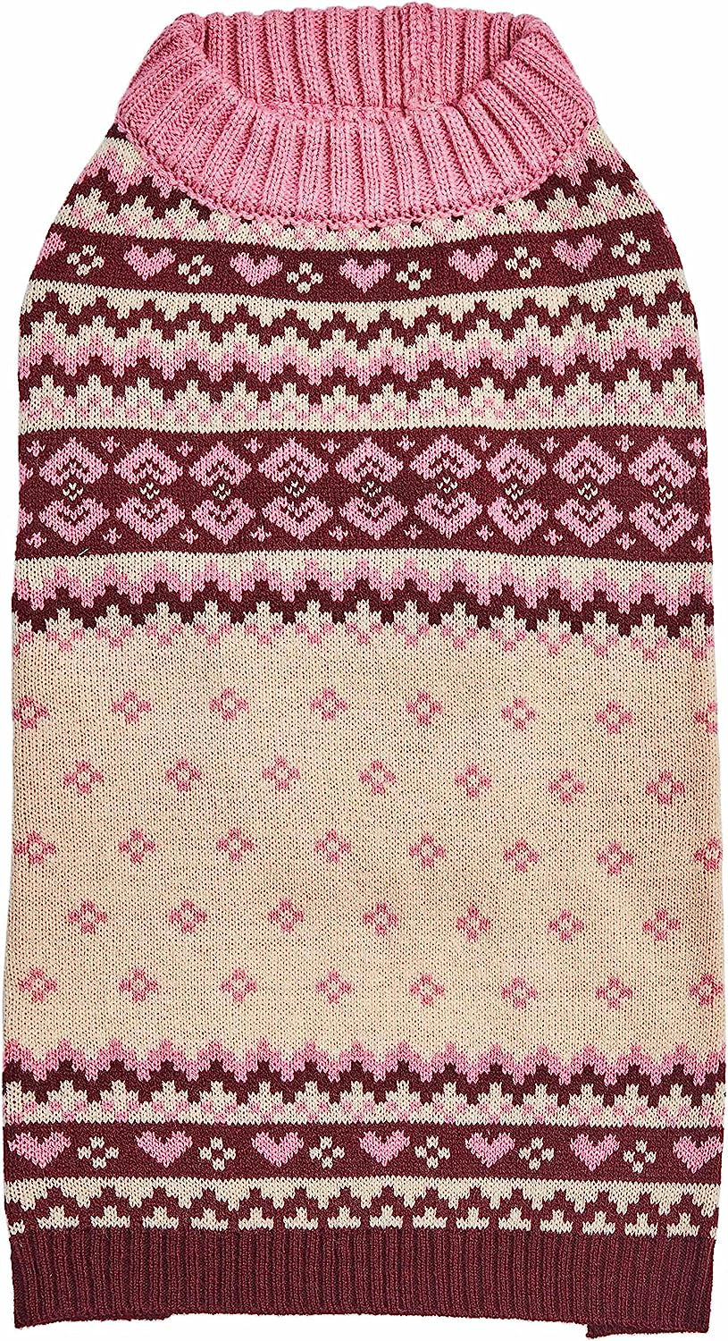 Blueberry Pet Artisan Chic Turtleneck Fair Isle Fall Winter Pullover Dog Sweater in Beige, Back Length 10", Warm Clothes for Small Dogs Animals & Pet Supplies > Pet Supplies > Dog Supplies > Dog Apparel Blueberry Pet Dog Sweater - Chic Pink 14 inch (Pack of 1) 