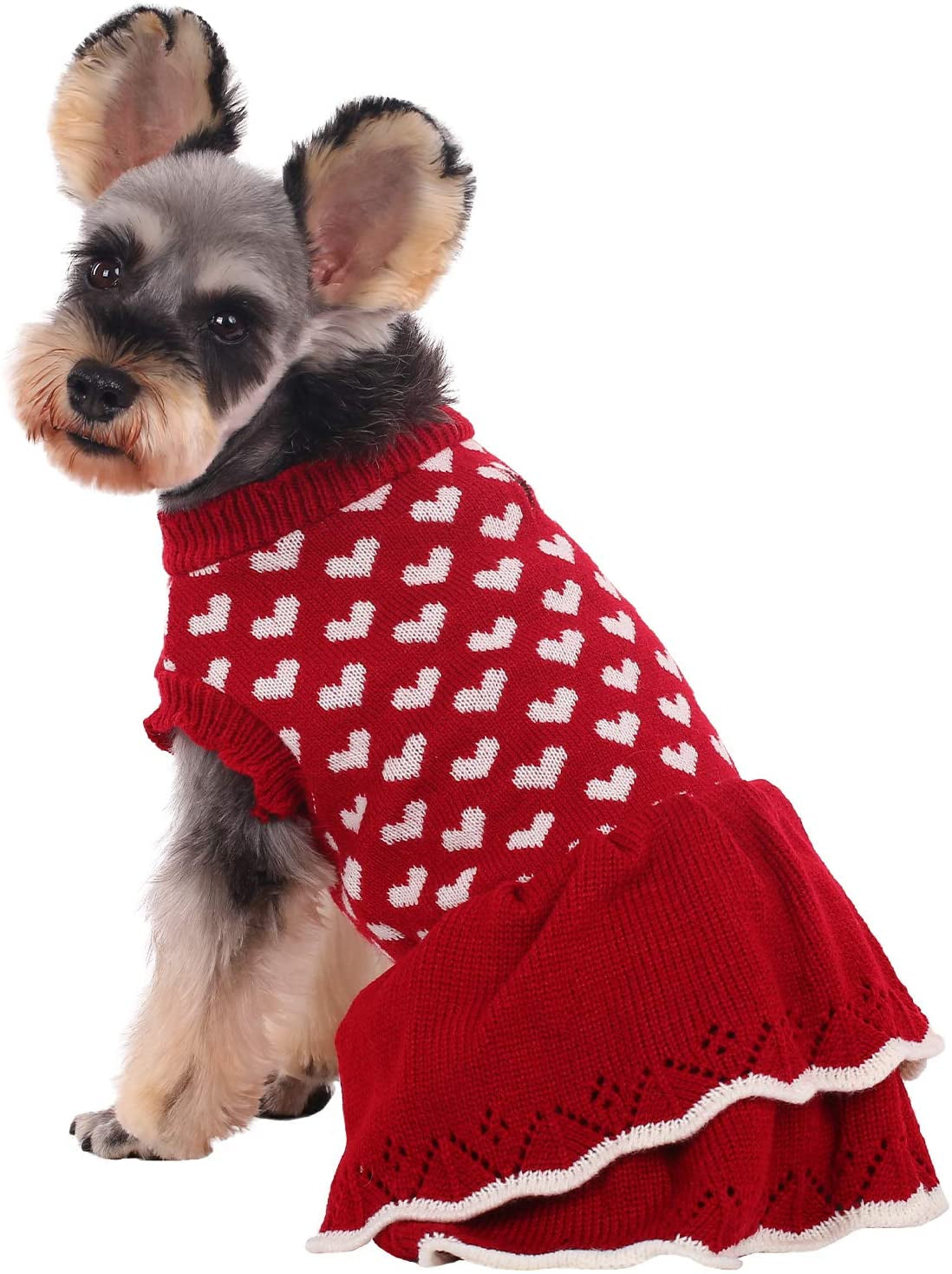 Kuoser Dog Sweater, Dog Heart Sweater Dress Warm Dog Sweaters Knitwear Vest Turtleneck Pullover Dog Coat for Small Medium Dogs Puppies Bulldog for Fall Winter with Leash Hole（Xs-Xl） Animals & Pet Supplies > Pet Supplies > Dog Supplies > Dog Apparel Kuoser Red Large (pack of 1) 