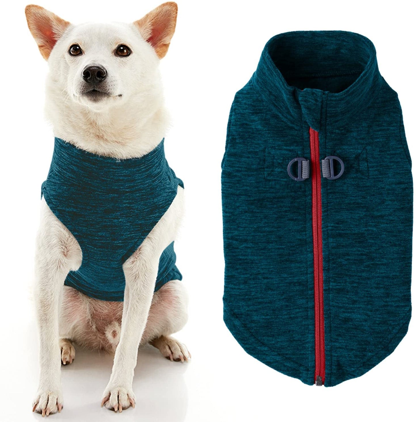 Gooby Zip up Fleece Dog Sweater - Blue, Medium - Warm Pullover Fleece Step-In Dog Jacket with Dual D Ring Leash - Winter Small Dog Sweater - Dog Clothes for Small Dogs Boy and Medium Dogs Animals & Pet Supplies > Pet Supplies > Dog Supplies > Dog Apparel Inafiction USA Turquoise Wash X-Small chest (~11") 