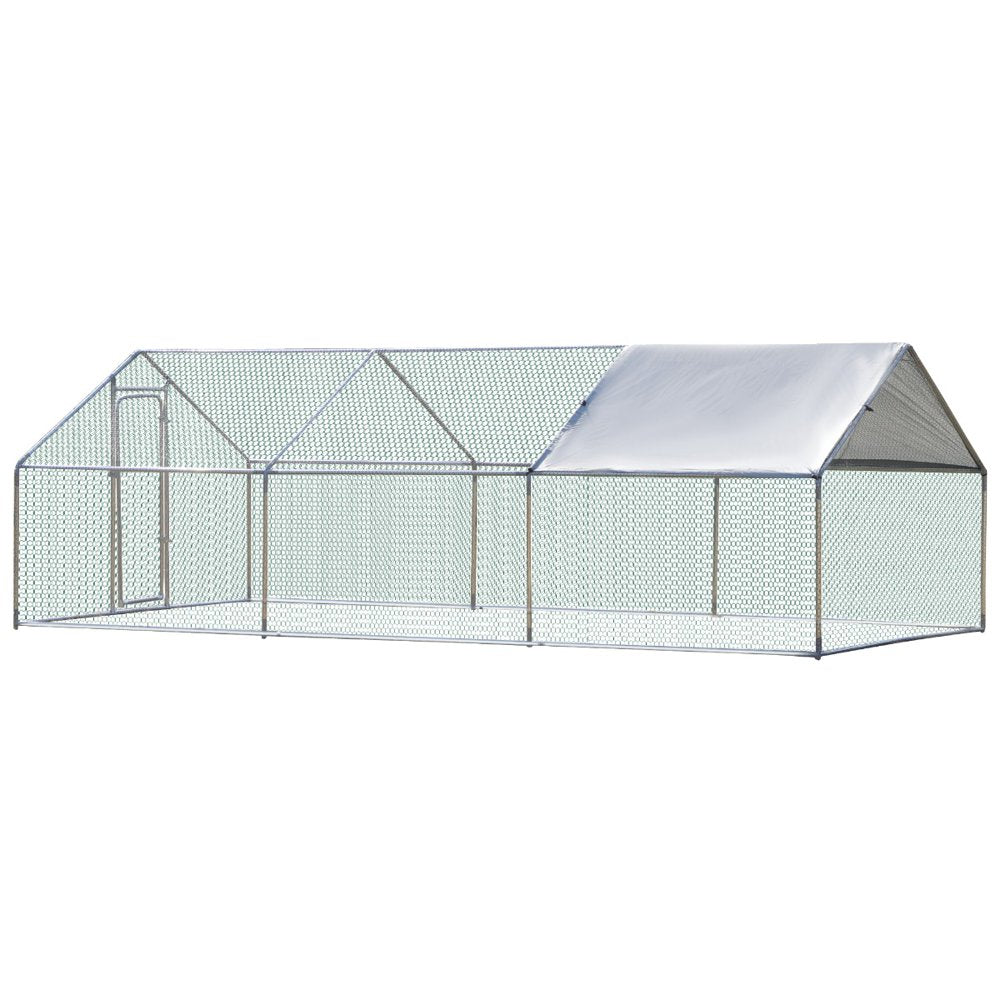 Romacci Galvanized Large Metal Chicken Coop Cage 3 Rooms Walk-In Enclosure Poultry Hen Run House Playpen Hutch & Water Resistant Cover for Outdoor Backyard 118"L X 236"W X 77"H
