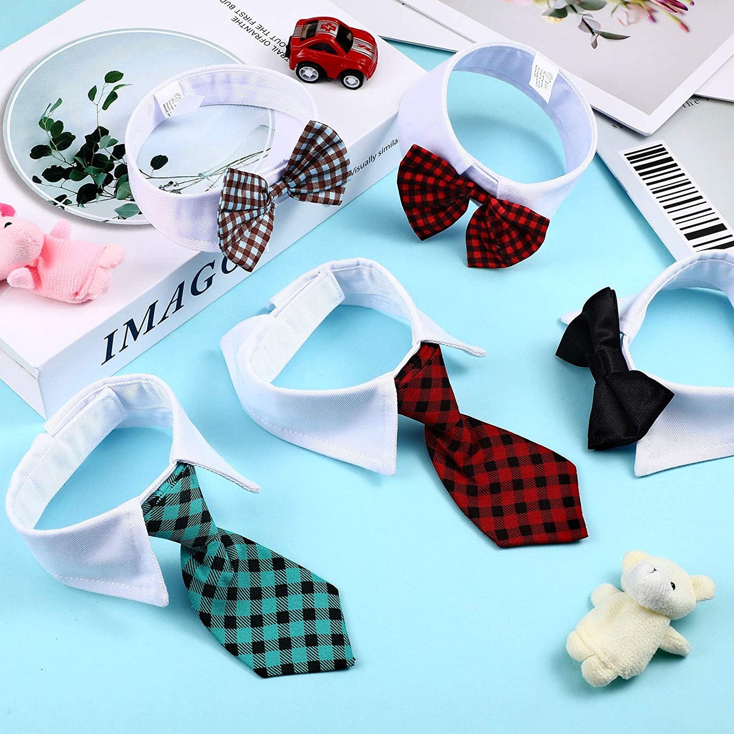 6 Pieces Adjustable Pet Bow Tie Plaid Black Red Pet Formal Tuxedo Costume Necktie Collar Puppy Grooming Ties for Small Dogs and Cats (S) Animals & Pet Supplies > Pet Supplies > Dog Supplies > Dog Apparel Syhood   