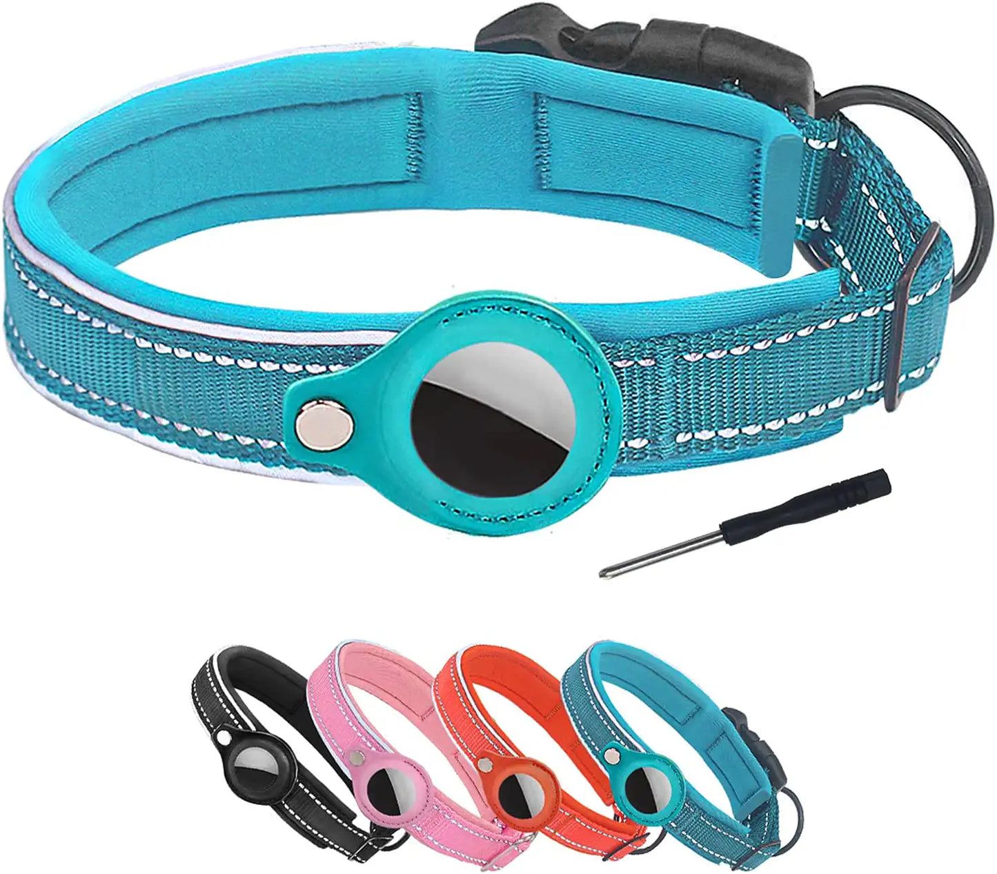 DERLOW Dog Collar with Airtag Case, Reflective Soft Neoprene Padded Breathable Nylon Pet Collar, Adjustable Airtag Dog Collar Holder for Small Medium Large Dogs, Pink M Electronics > GPS Accessories > GPS Cases DERLOW Blue Large:(17-20in) 