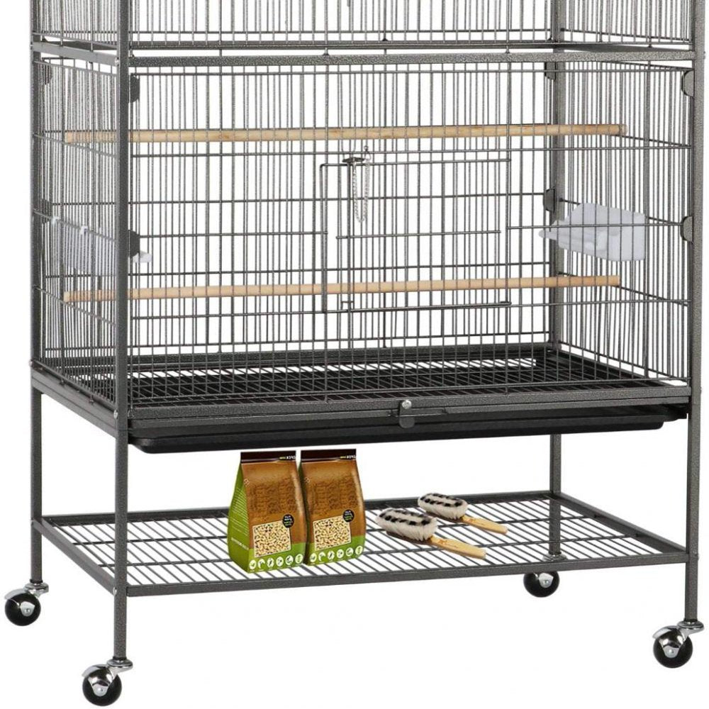 FINE MAKER 52" Bird Cage Large Rolling Metal Parrot Cage with 3 Stand 4 Feeders and Extra Storage Shelf,Black Birdcages Animals & Pet Supplies > Pet Supplies > Bird Supplies > Bird Cages & Stands FINE MAKER   