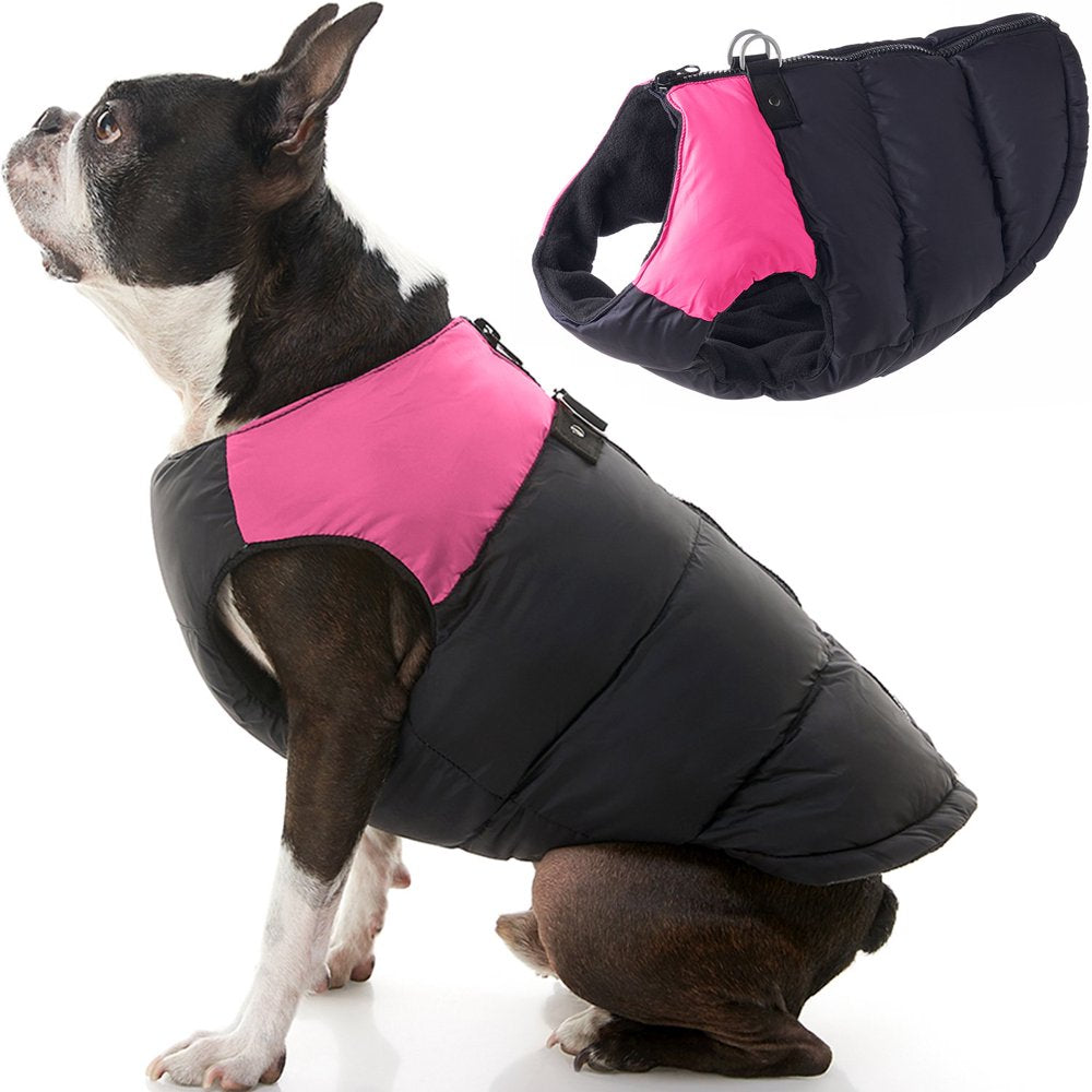 Gooby Padded Vest Dog Jacket - Blue, Large - Warm Zip up Dog Vest Fleece Jacket with Dual D Ring Leash Water Resistant Small Dog Sweater