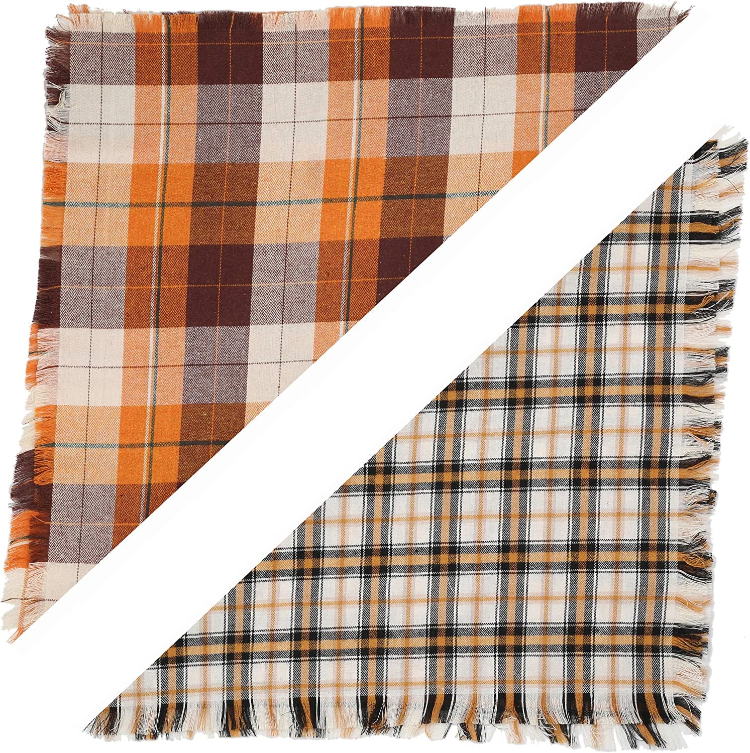 Fall Dog Bandana - Set of 2 Washable Reversible Square Plaid Pet Kerchief Scarf for Halloween Animals & Pet Supplies > Pet Supplies > Dog Supplies > Dog Apparel Pawskido   