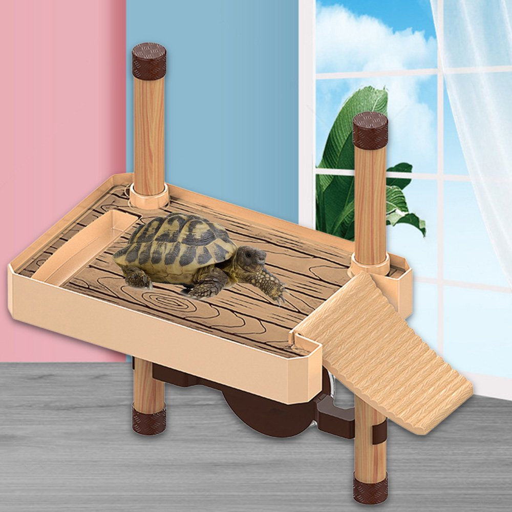 Turtle Tortoise Reptile Pier Floating Climbing Basking Platform Ramp Ladder with Food Water Dish Aquarium Decor Amphibian Leisure Table Animals & Pet Supplies > Pet Supplies > Reptile & Amphibian Supplies > Reptile & Amphibian Food BELUPAI   