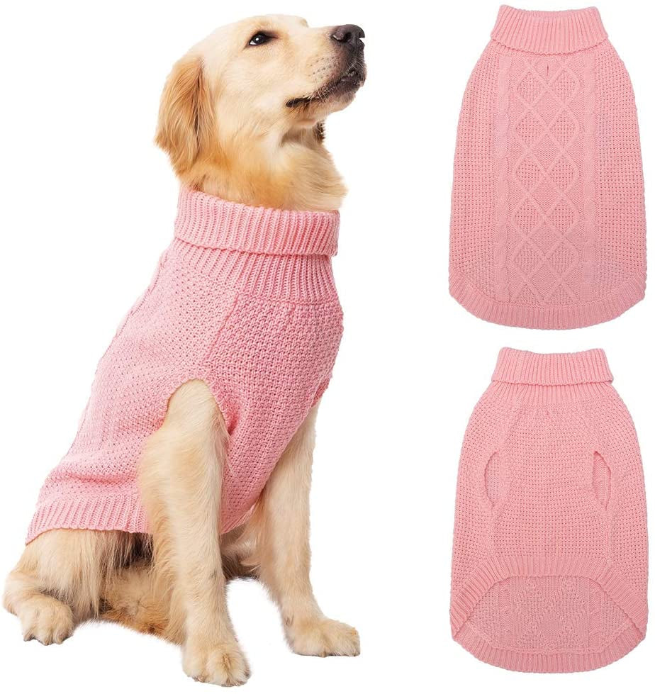 Mihachi Turtleneck Dog Sweater - Winter Coat Apparel Classic Cable Knit Clothes with Leash Hole for Cold Weather, Ideal Gift for Pet in New Year Animals & Pet Supplies > Pet Supplies > Dog Supplies > Dog Apparel Mihachi Flesh pink Small/Medium 