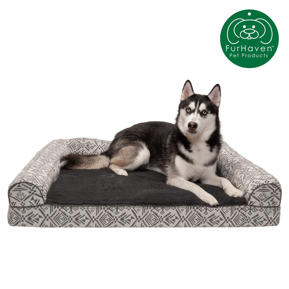 Furhaven Pet Products | Memory Foam Southwest Kilim Sofa-Style Couch Bed for Dogs & Cats, Black Medallion, Jumbo Plus Animals & Pet Supplies > Pet Supplies > Cat Supplies > Cat Beds FurHaven Pet Orthopedic Foam Jumbo Boulder Gray