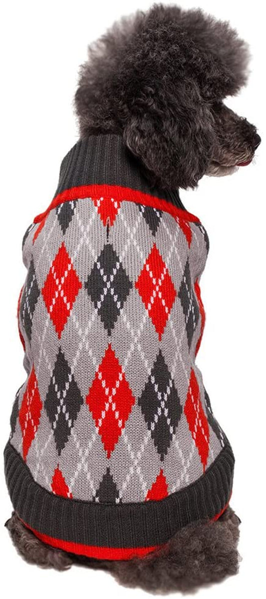 Blueberry Pet Chic Argyle All over Dog Sweater in Charcoal and Scarlet Red, Back Length 12", Pack of 1 Clothes for Dogs Animals & Pet Supplies > Pet Supplies > Dog Supplies > Dog Apparel Blueberry Pet Charcoal and Scarlet Red 12 inch (Pack of 1) 