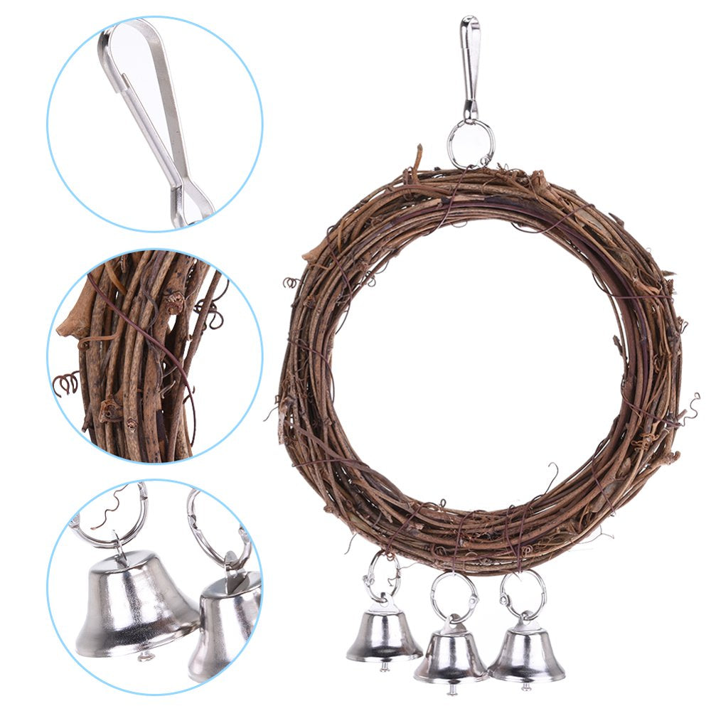 Walbest Bird Poria Vine Rattan Ring, Bird Nest Hammock, Rattan Nest, Hanging Chew with Bell Toys for Small Budgie Parrotlets Cockatiel Conure Lovebird Finch Animals & Pet Supplies > Pet Supplies > Bird Supplies > Bird Toys Walbest   