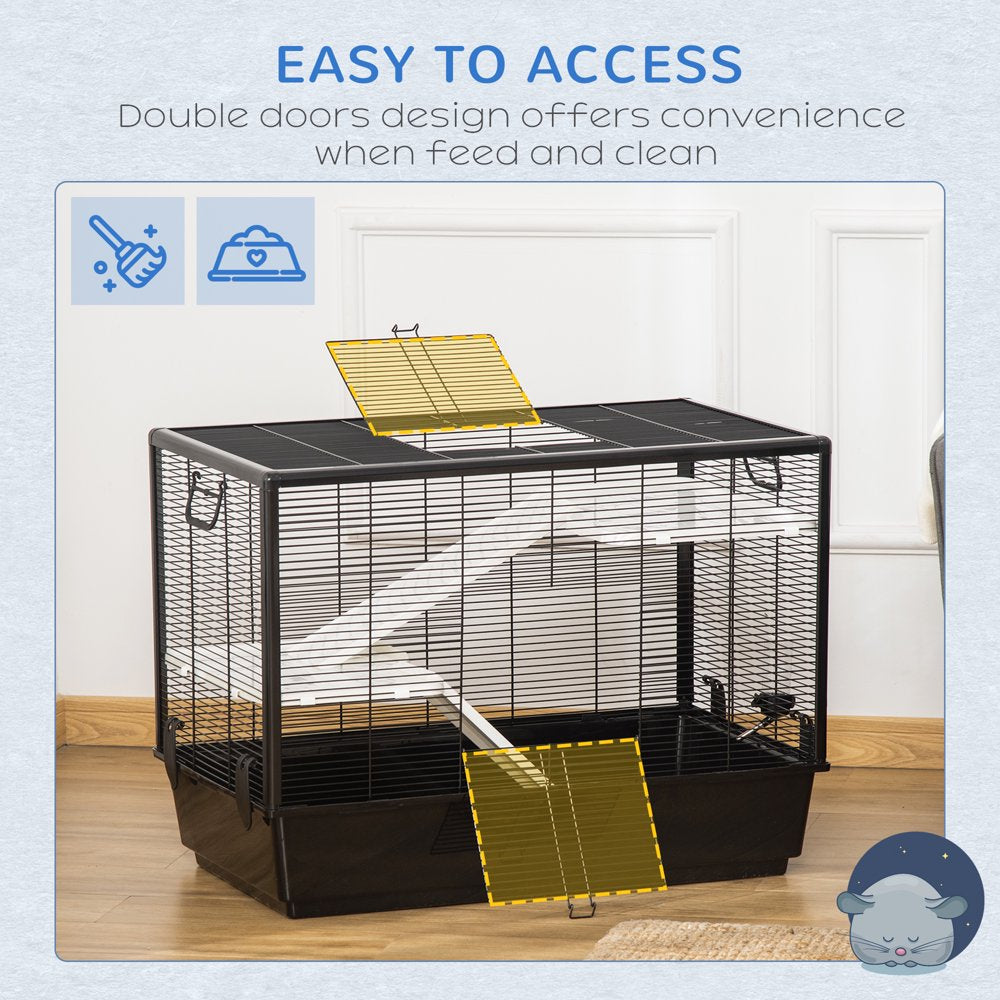 Pawhut Small Animal Cage Habitat Indoor Pet Play House for Guinea Pigs Hamsters Chinchillas, with Accessories Water Bottle Balcony Ramp Food Dish, 31.5"X19"X 22.75", Black Animals & Pet Supplies > Pet Supplies > Small Animal Supplies > Small Animal Habitats & Cages Aosom LLC   