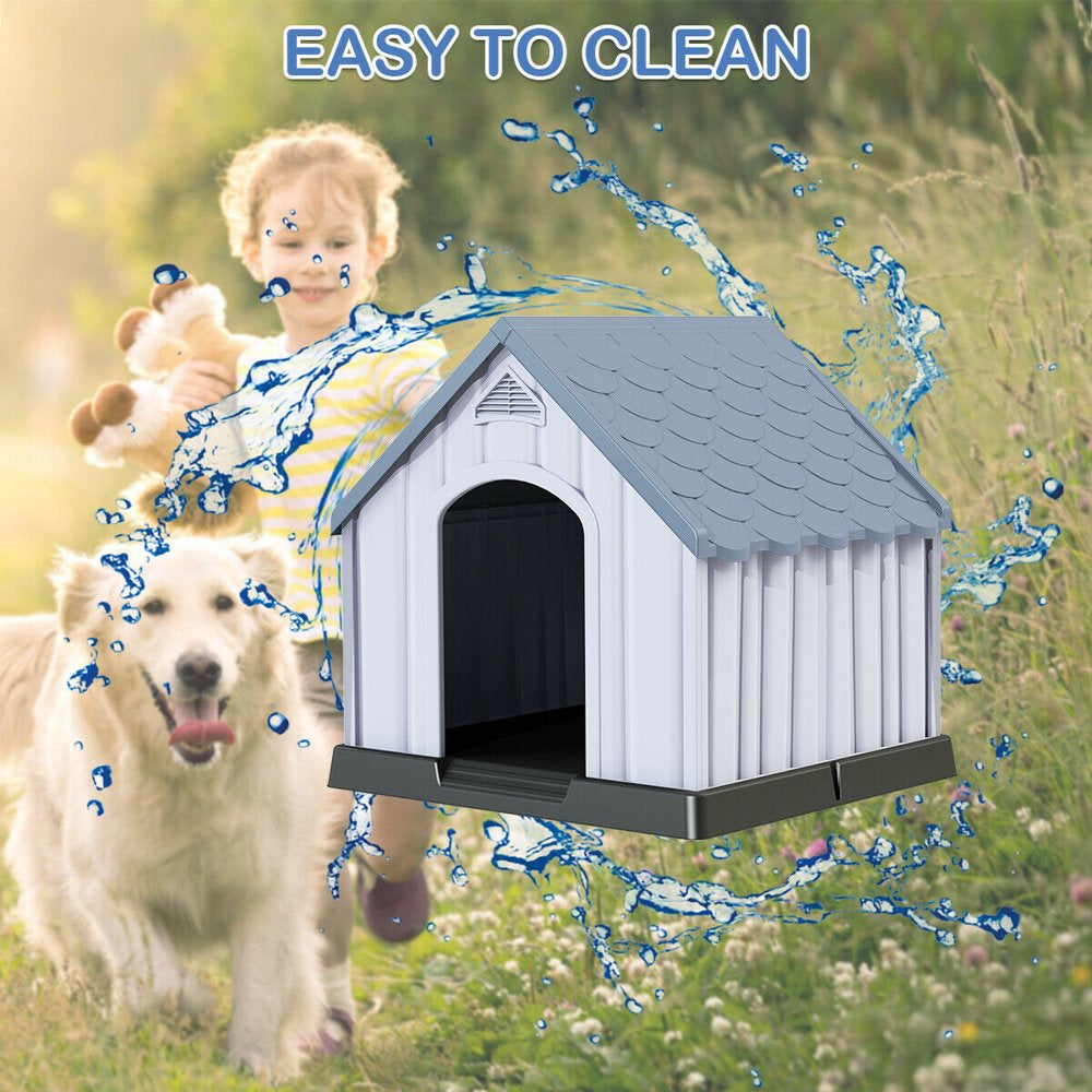 Gymax Plastic Dog House Medium-Sized Pet Puppy Shelter Waterproof Ventilate Grey Animals & Pet Supplies > Pet Supplies > Dog Supplies > Dog Houses Gymax   