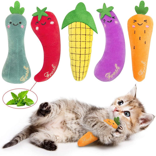 LONGRV 5PCS Cat Toy，Catnip Toy Carrot Eggplant Pepper Catnip Toy Cat Chew Toy Pet Biting Toy to Cat'S Nice Gift
