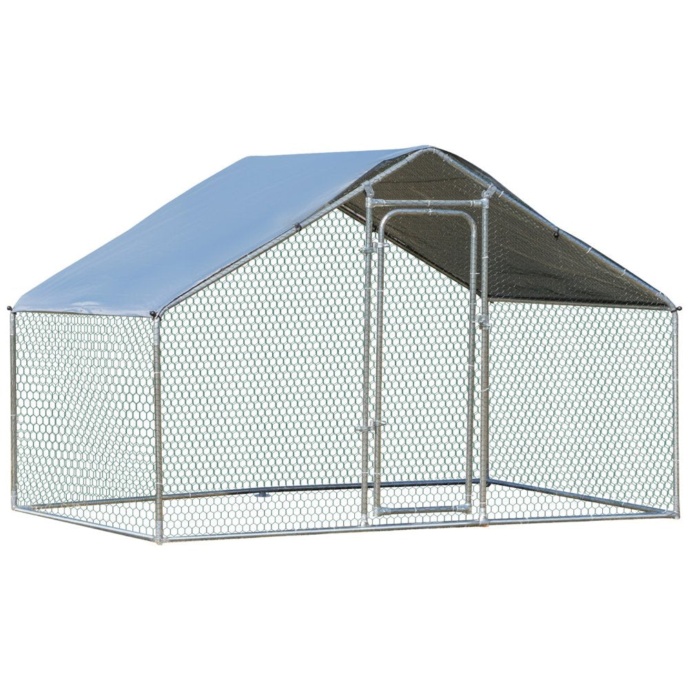 Ikayaa Galvanized Large Metal Chicken Coop Cage, 1 Room Walk-In Enclosure, Poultry Hen Run House Playpen, Hutch, & Water Resistant Cover for Outdoor, Backyard 118" X 79" X 77" Animals & Pet Supplies > Pet Supplies > Dog Supplies > Dog Kennels & Runs ikayaa   