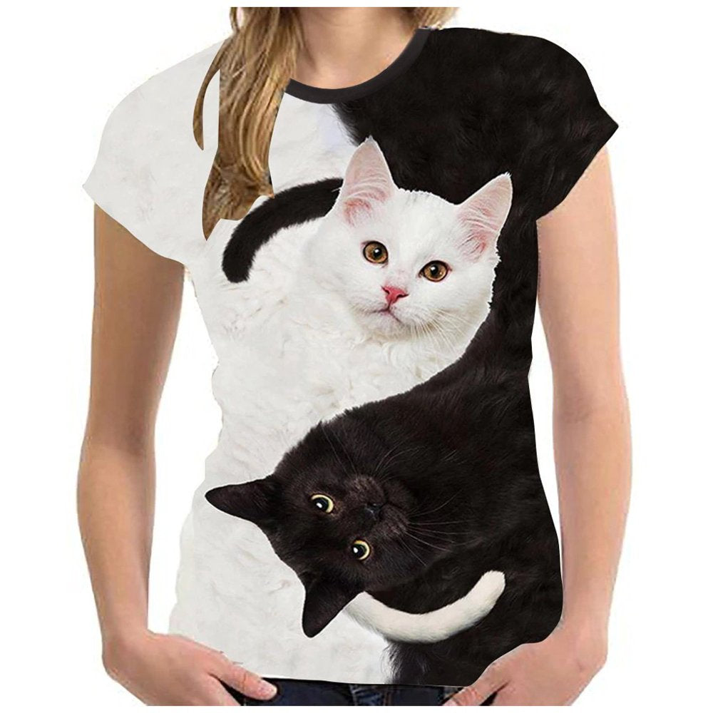 Follure Just My Size Womens Tops Womens Fashion 3D Cat Print Casual T-Shirt Summer Short Sleeve O-Neck T Shirts Black L Animals & Pet Supplies > Pet Supplies > Cat Supplies > Cat Apparel 896132792   