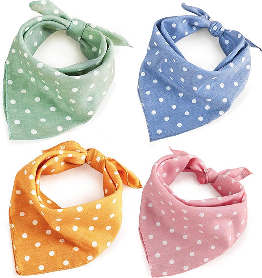 4PCS Summer Dog Bandanas Cute Soft Cotton Puppy Cat Scarfs Washable Daily Handkerchief Pink Green Blue Orange Comfortable Gifts, Adjustable Accessories for Small Medium Large Girl Boy Pup Pet Animals & Pet Supplies > Pet Supplies > Dog Supplies > Dog Apparel C.C Xavier Polka Dot  