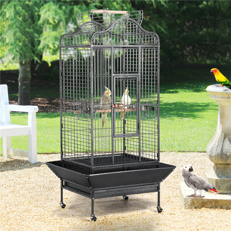 Extra Large Bird Cage with Rolling Stand, 3 Feeding Bowls and 2 Perches, Black Animals & Pet Supplies > Pet Supplies > Bird Supplies > Bird Cages & Stands Easyfashion   